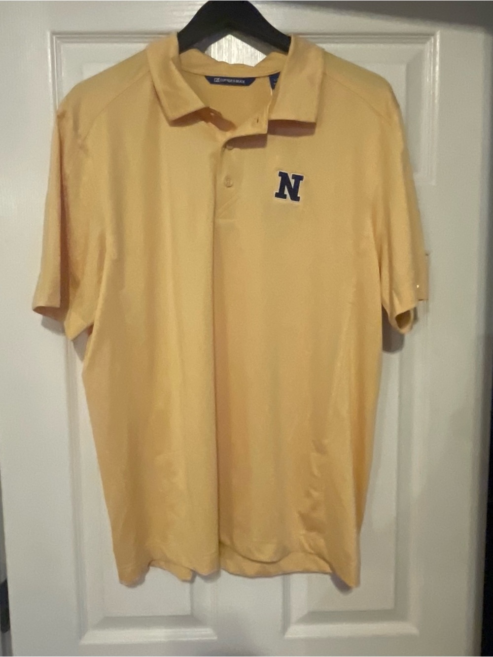 Cutter & Buck Pale Yellow Polo with Navy 'N' Patch Newnan Cougars men large